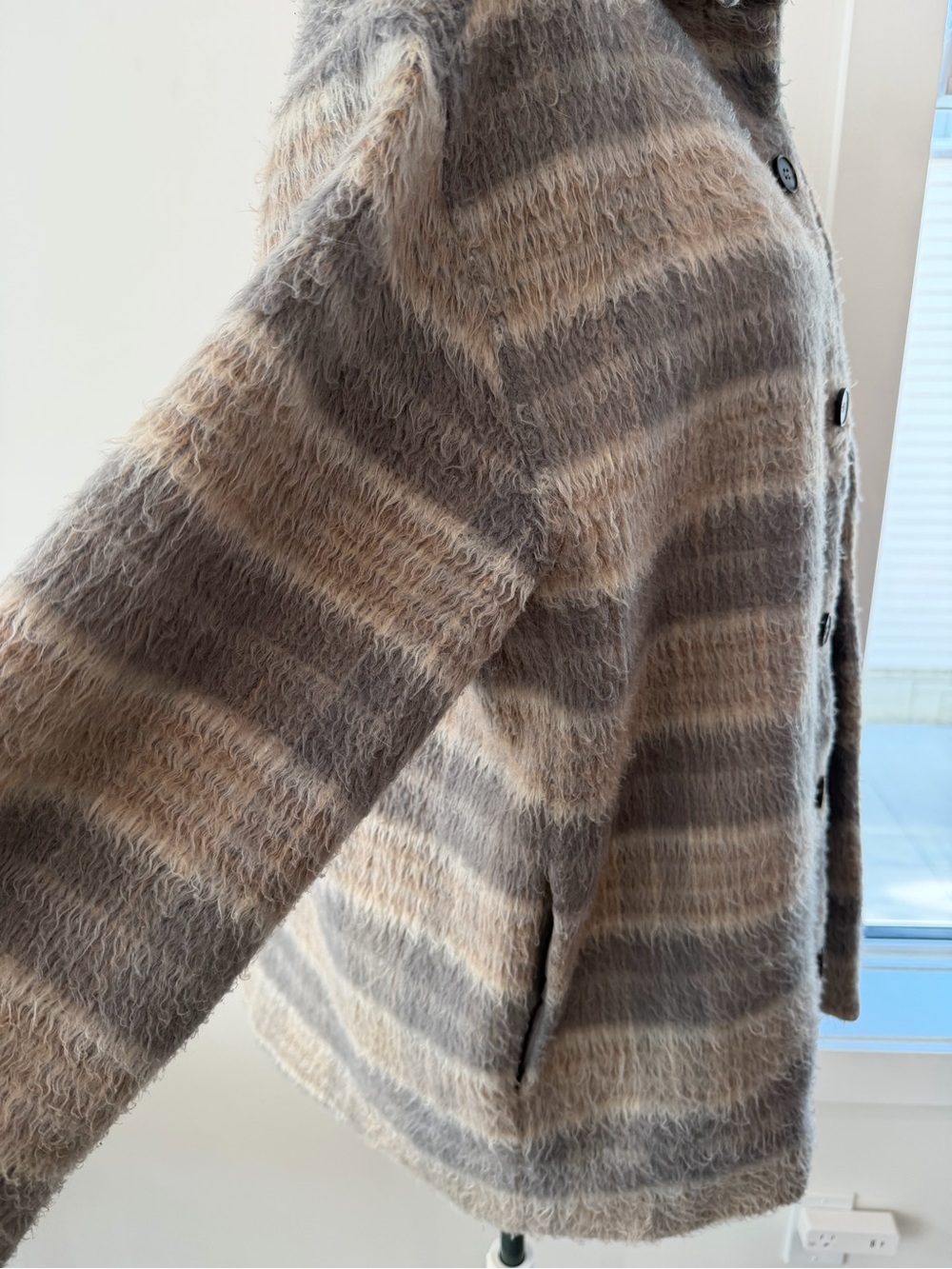 Frank & Oak Plush Plaid Button-Up Jacket in Beige and Gray - Picture 6 of 12